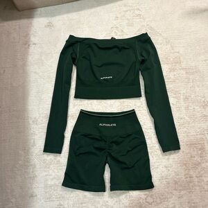 Alphalete Forest Green Off-Shoulder Top and Shorts Set